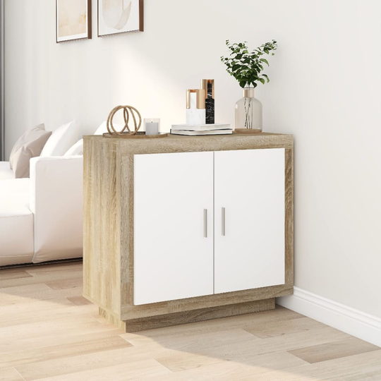 vidaXL Byrå vit och sonoma-ek 80x40x75 cm konstruerat trä