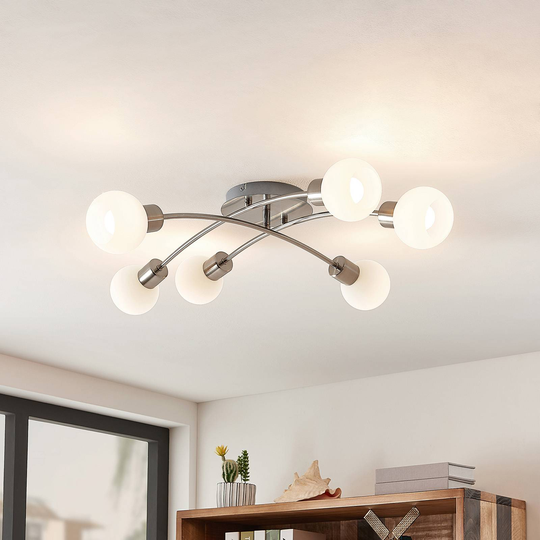 Lindby Agmar LED-taklampa, nickel, 6 lampor