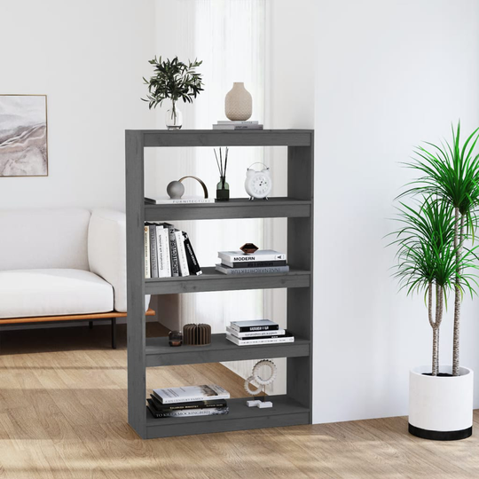 vidaXL Bokhylla/rumsavdelare grå 80x30x135,5 cm massiv furu