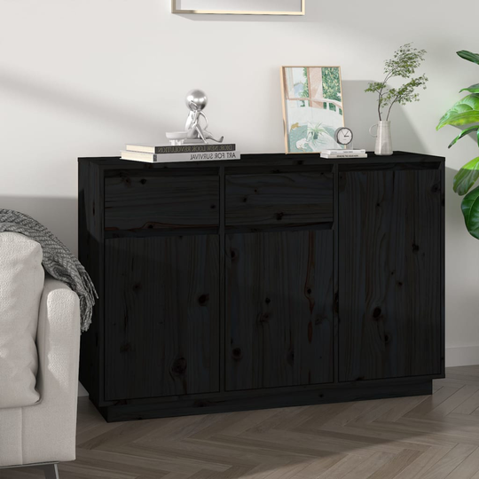 vidaXL Skänk svart 110x34x75 cm massiv furu