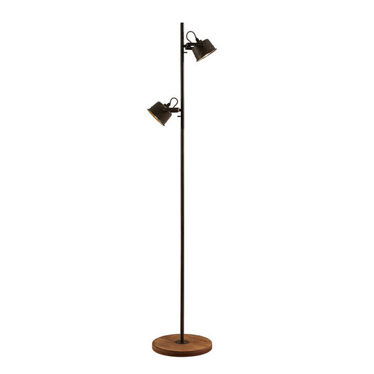 Lindby Rubinjo golvlampa med träfot, 2 lampor