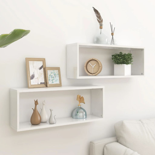 vidaXL Vägghylla kubformad 2 st vit högglans 60x15x23 cm spånskiva