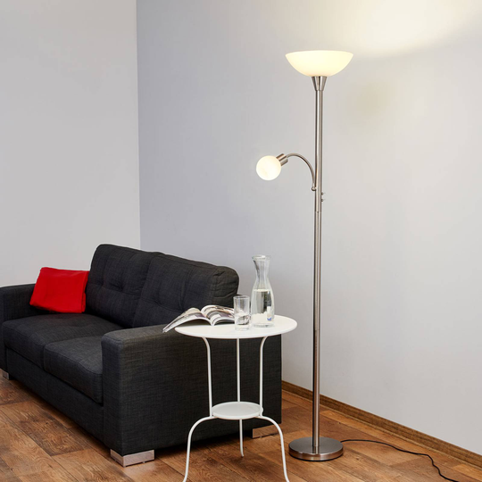 Elaina, 2 ljuskällor LED-golvlampa, matt nickel