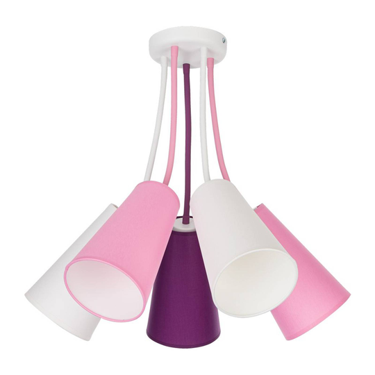 Taklampa Wire Kids 5 lampor, vit/rosa/violett