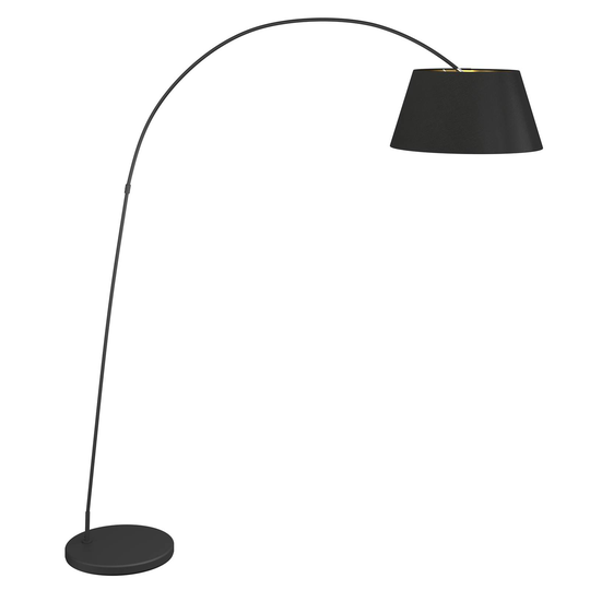 Båggolvlampa Esti med tygskärm, svart-guld