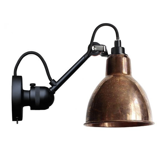 Lampe Gras N304 Vägglampa Matt Svart & Rå Koppar Med On/Off