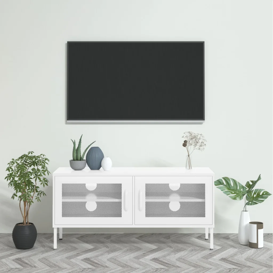 Tv-bänk vit 105x35x50 cm stål