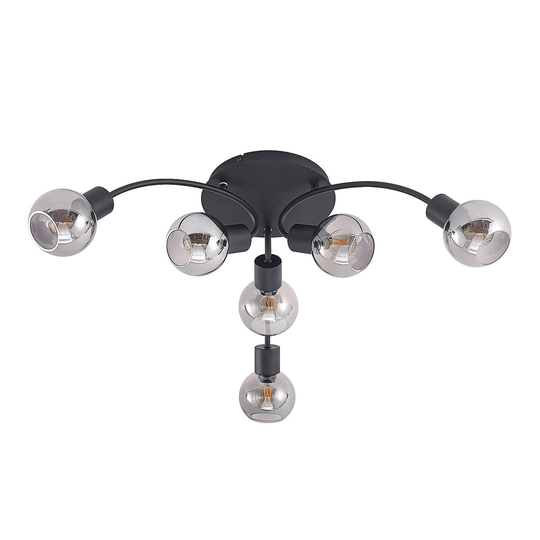 Lindby Eridia taklampa, svart, 6 lampor, rund