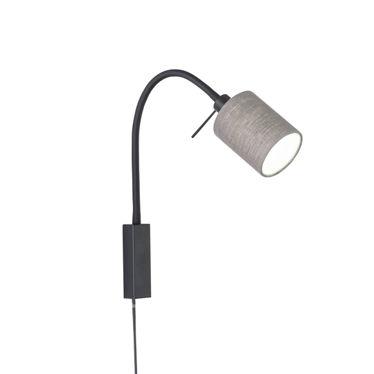 Vägglampa Maui med flexarm tygskärm grå