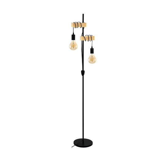 Golvlampa Townshend 2 lampor svart/trä ljust