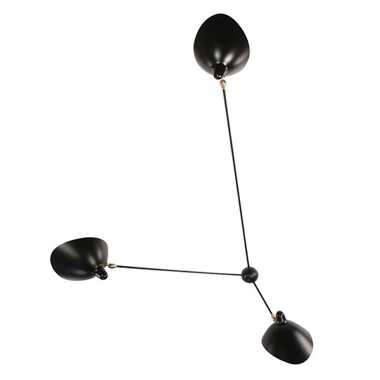 Serge Mouille Applique Araignée 3 Vägglampa Svart & Mässing Fixerad