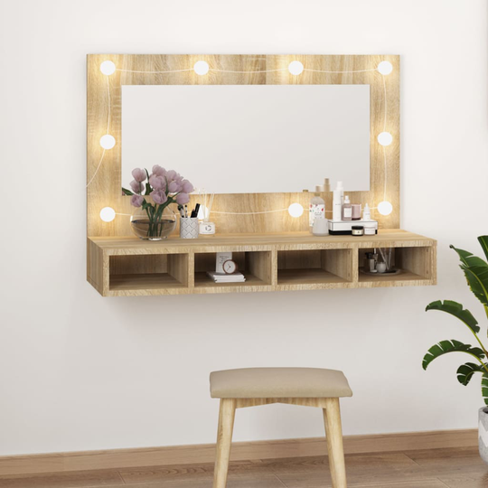 vidaXL Spegelskåp med LED sonoma-ek 90x31,5x62 cm