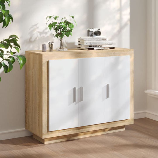 vidaXL Byrå vit och sonoma-ek 92x35x75 cm konstruerat trä
