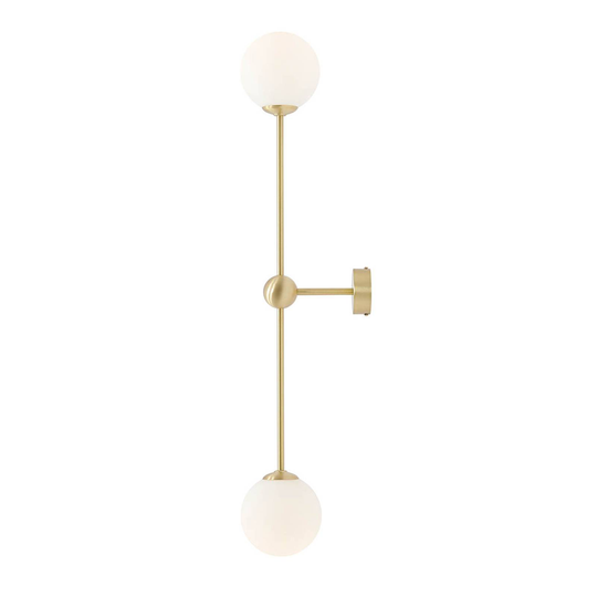Vägglampa Alison, 2 lampor, mässing/vit, 89 cm