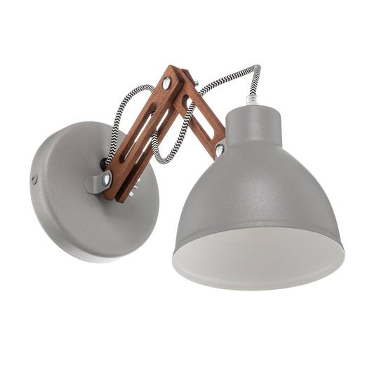 Vägglampa Skansen, justerbar träarma, grå