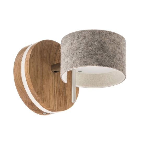 LED-vägglampa Frits med ekträ och filt