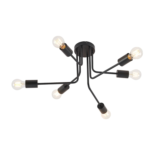 Lindby Cerros taklampa, 6 lampor, svart