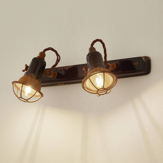 Vägglampa C1676/1 med korg, 2 lampor, svart