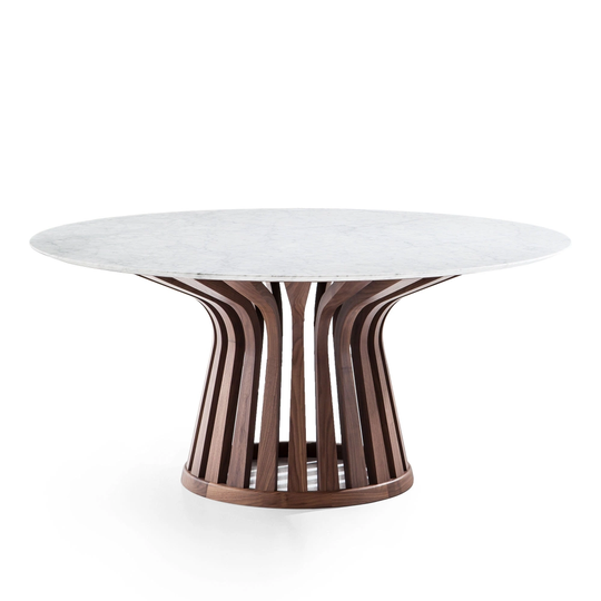 390 Lebeau Wood, Round Table Ø165, American Walnut, Carrara Glossy