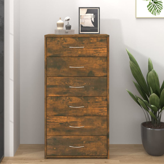 vidaXL Byrå 6 lådor rökfärgad ek 50x34x96 cm konstruerat trä