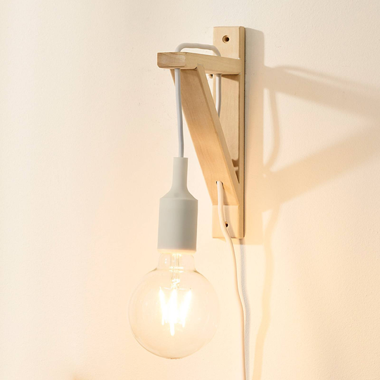 Trävägglampa Fix, uttag vit