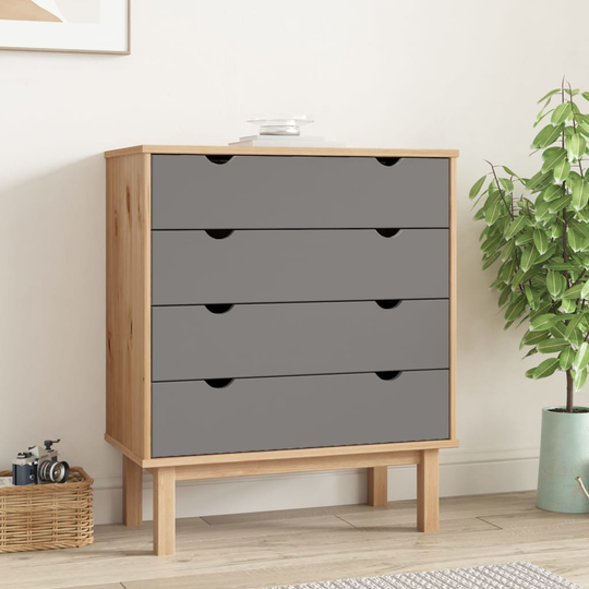vidaXL Byrå brun och grå 76,5x39,5x90 cm massivt furuträ