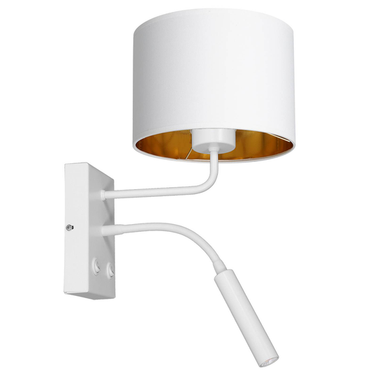 Vägglampa Soho, cylindrisk, läslampa vit/guld