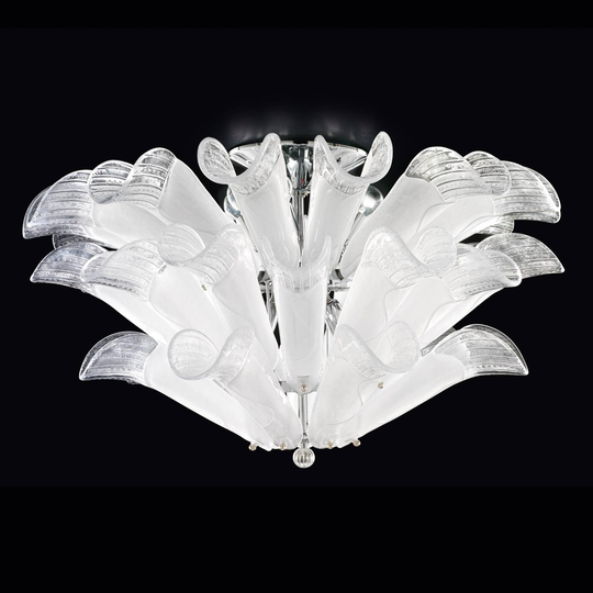 Taklampa Petali med muranoglas kromvit