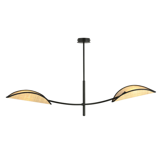 Taklampa Lotus, svart/rottingoptik, 2 lampor