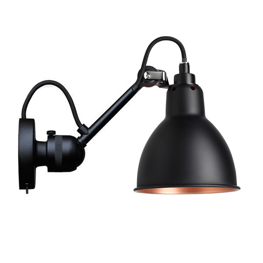 Lampe Gras N304 Vägglampa Matt Svart & Matt Svart & Koppar Med Strömbrytare