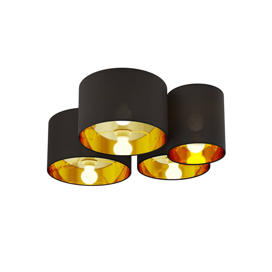 Lindby Laurenz taklampa, 4 lampor, svart-guld