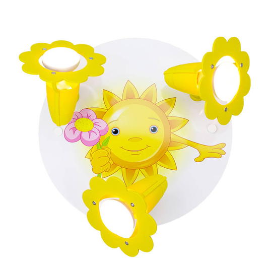 Taklampa Sol med blomma 3 lampor, gul-vit