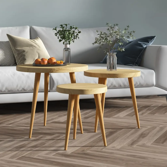 Sidobord 3 delar ljusbrun MDF och järn