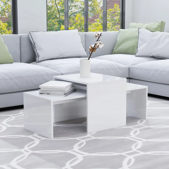 Soffbord set vit högglans 100x48x40 cm konstruerat trä