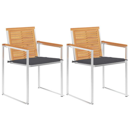 vidaXL Trädgårdsstolar 2 st med dynor massiv teak och stål