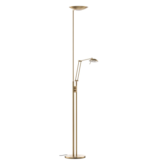 LED-uplight-golvlampa Jona med läsarm matt mässing