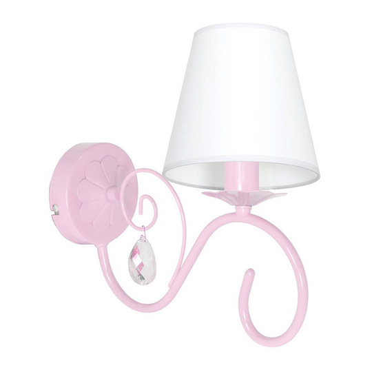 Vägglampa Sara med tygskärm, vit/rosa