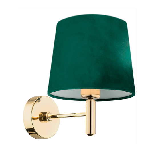Vägglampa Polo Plus, textilskärm, mässing/grön