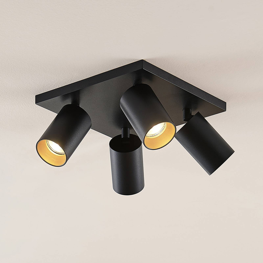 Arcchio Brinja spotlight, kantig, svart-guld, 4