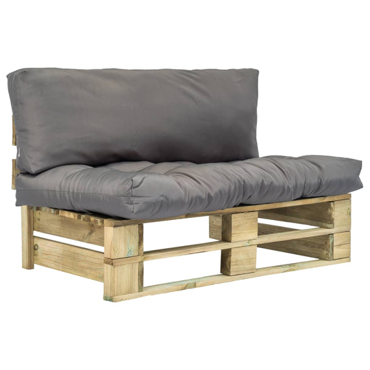 vidaXL Pallsoffa med grå dynor furu