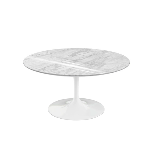 Saarinen Round Table - Soffbord, Vitt underrede, skiva i matt Statuari