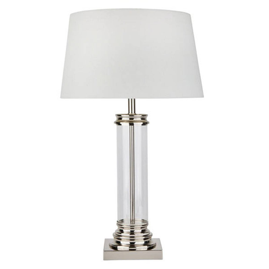 Bordslampa Pedestal, silver med skärm i creme