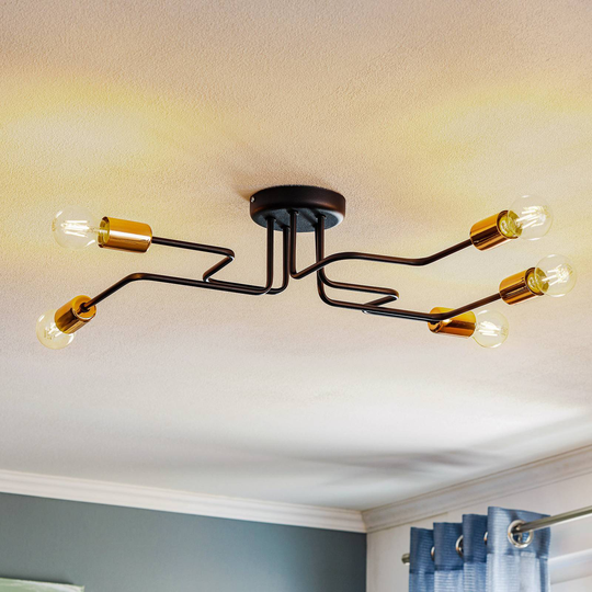 Taklampa Tube 5 lampor svart/koppar