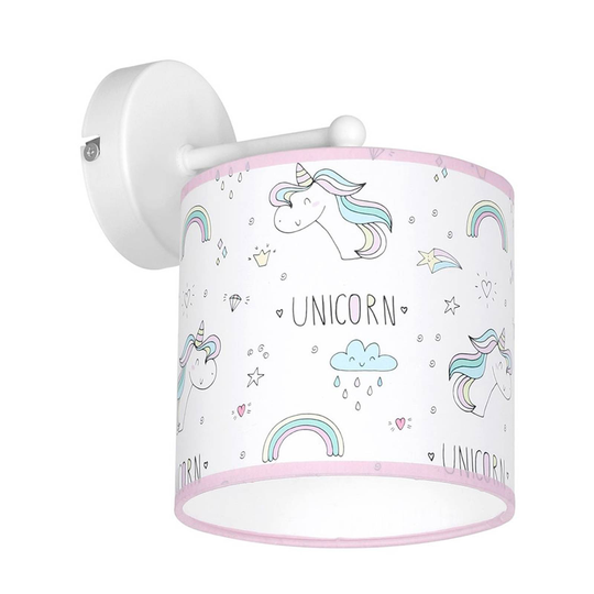 Vägglampa Unicorn, vit, med enhörningsmotiv