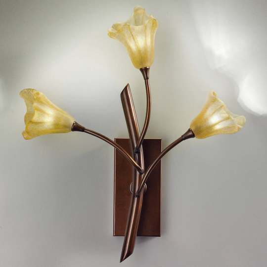 Vägglampa 7142 3 lampor mässing bronserad/bärnsten