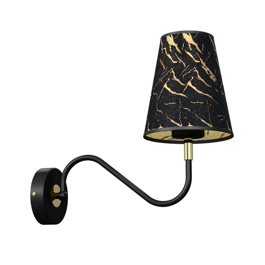 Vägglampa Harmias med textilskärm, svart/guld