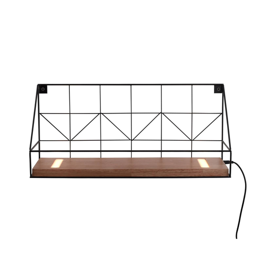 LED-vägglampa board med trähyllplan, 45x15 cm