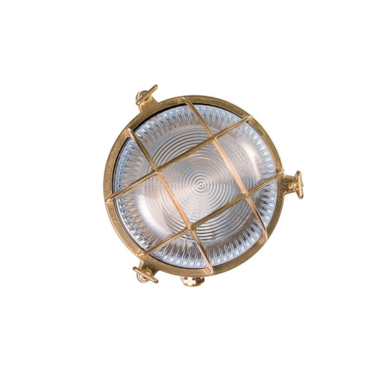 Utomhusvägglampa Tortuga i mässing, glas klar