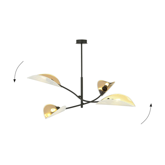 Taklampa Lotus, svart/vit/guld, 4 lampor