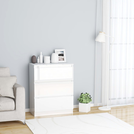 vidaXL Byrå vit högglans 60x35x76 cm konstruerat trä
